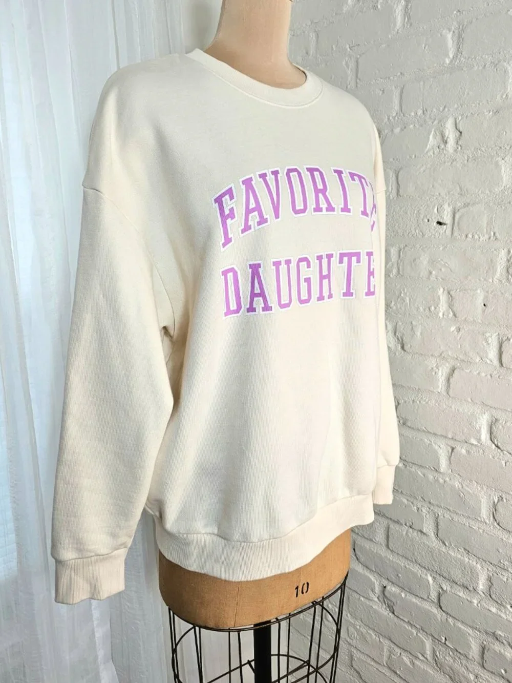 Favorite Daughter Graphic Sweatshirt Cream Pink Logo Pullover Size Large - Picture 3 of 10